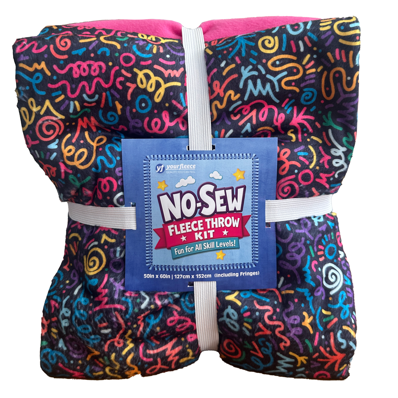 Colorful Squiggles Silky Premium Fleece No-Sew Throw Fleece Fabric Kit